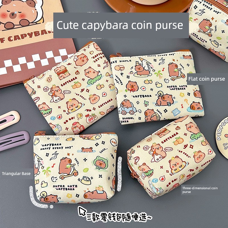 Ví đựng tiền xu nhỏ Ví đựng tiền xu Dễ thương Capybara Canvas Ví đựng tiền xu Mini Son môi Túi lưu t