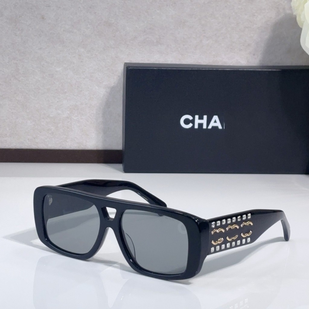 CH Fashionable Personality Square Double Bridge Diamond-Studded Sunglasses New Model Aviator Sunglas
