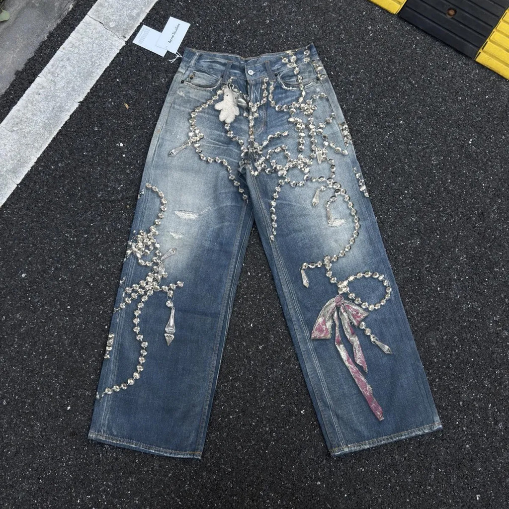 Acne studio1981 Crystal Bow Quần jean dáng rộng
