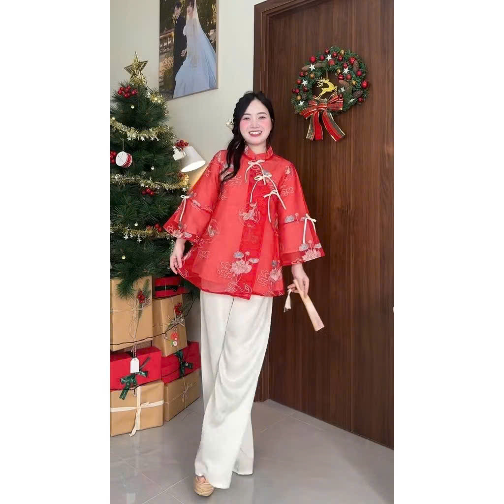 (HÀNG BIGSIZE NỮ 50KG ĐẾN 90KG) NT2233 Set Lam Áo Tơ Thêu Hoa Nổi – Quần Lụa Satin Cao Cấp NT2233