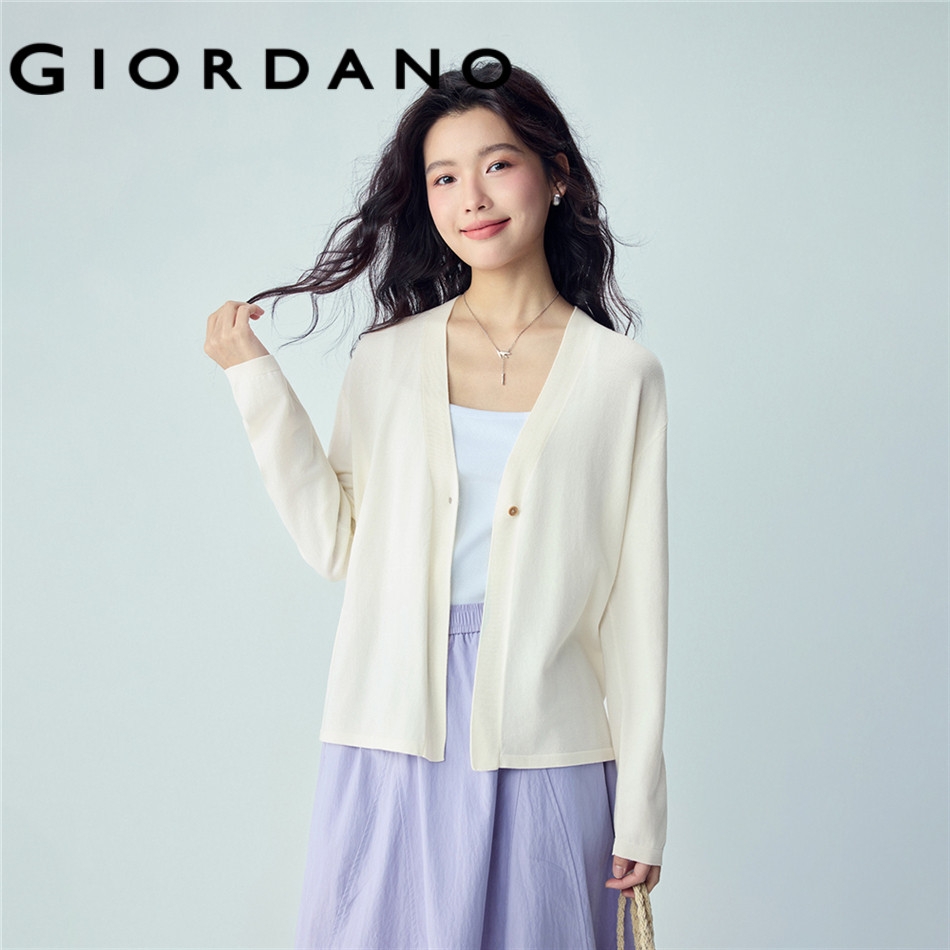 GIORDANO WOMEN V-neck one button cardigan 13356218