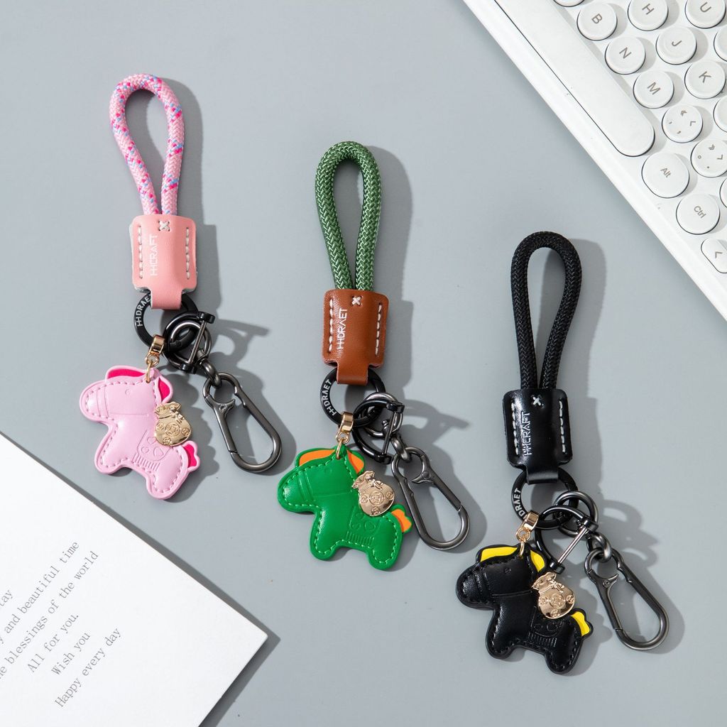 Premium In-Stock#Light Luxury Style Leather Horse Keychain Fashion Trend Leather Little Horse Zodiac