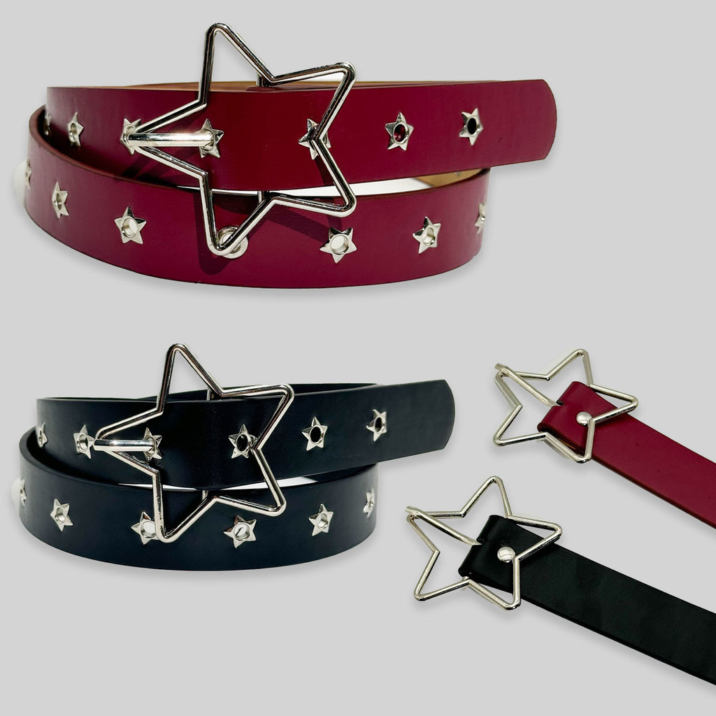 Phong cách Punk Willow Nail Star Porous Character Belt American Wide Belt Quần jean nữ WJ8M