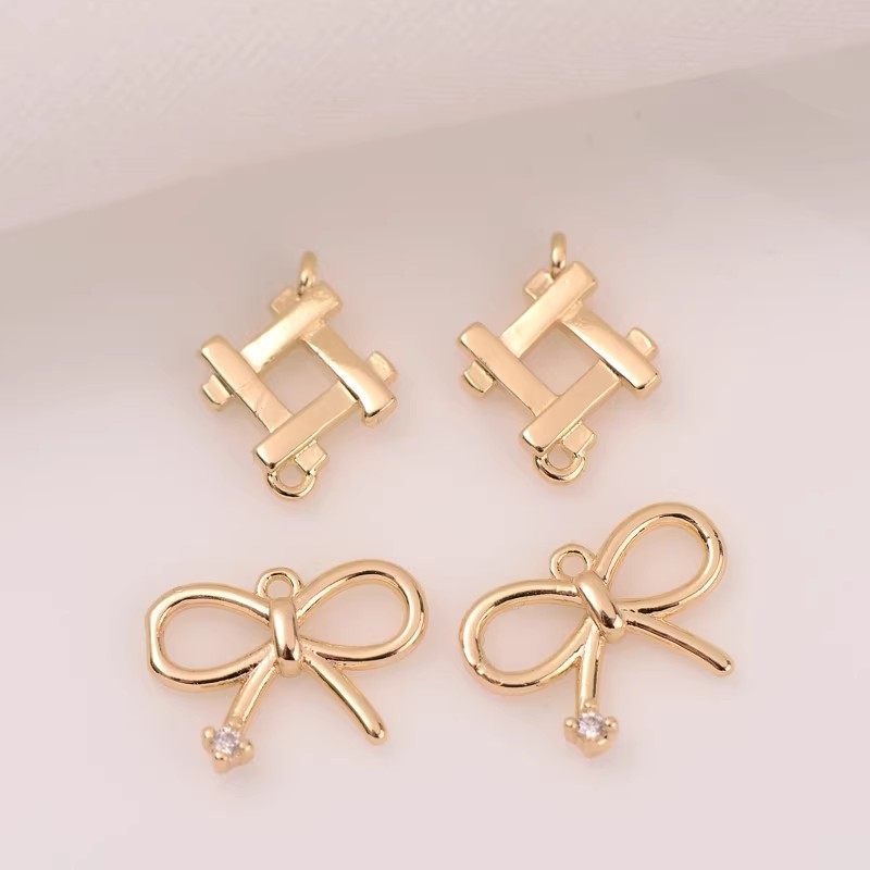 Mặt dây chuyền 14K Bow diy Diamond Double Circle
