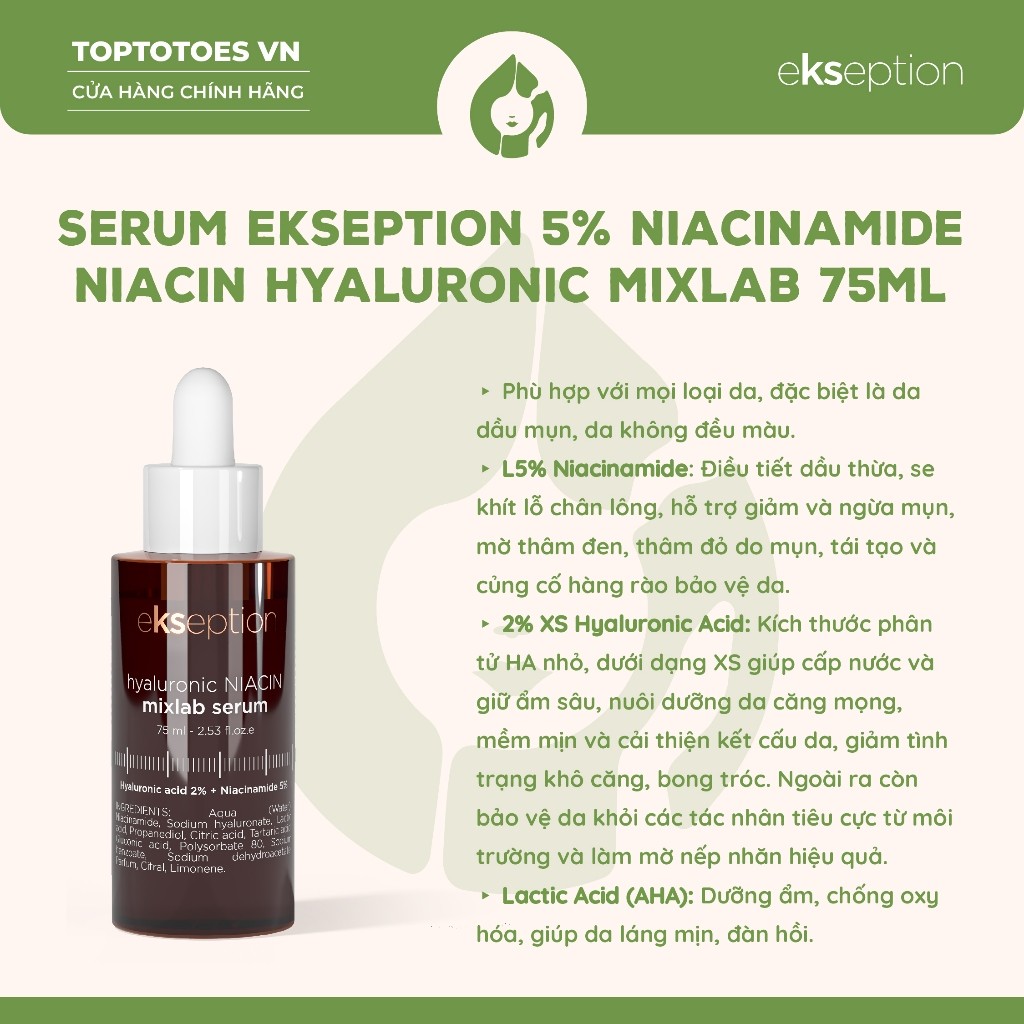 [HÀNG NHẬP KHẨU] Serum Ekseption 5% Niacinamide Niacin Hyaluronic Mixlab giảm mụn, mờ thâm, dưỡng sá