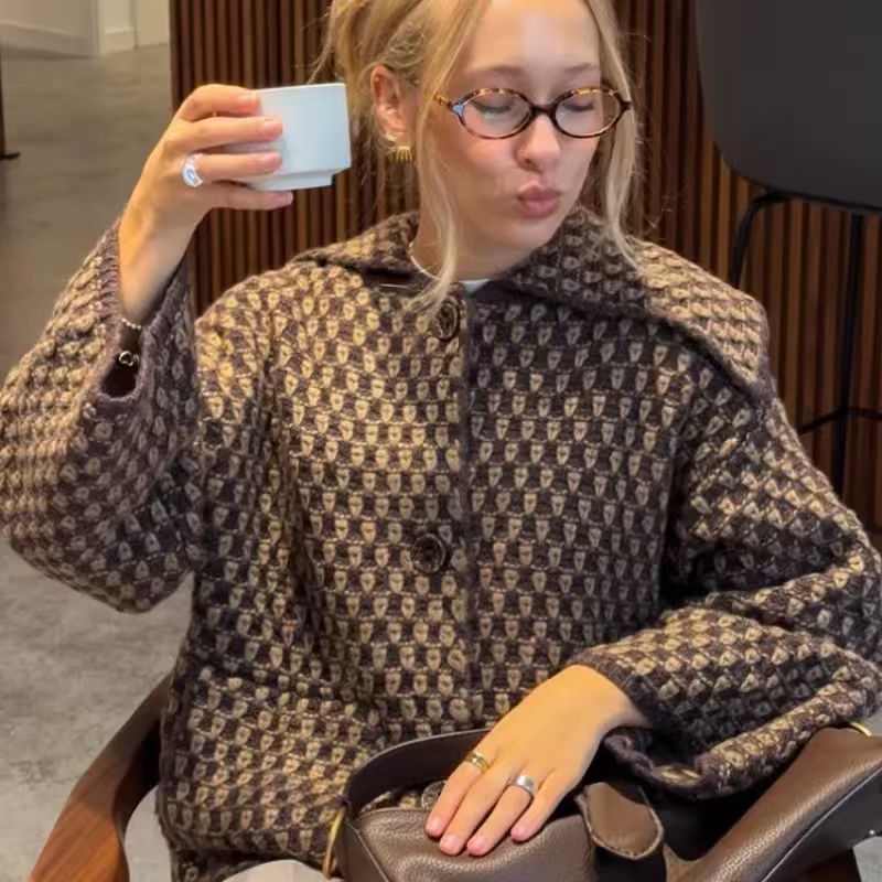 Cardigan Áo Khoác Checkers Phong Cách Mới Cho Nữ, Thời Trang Thu Đông