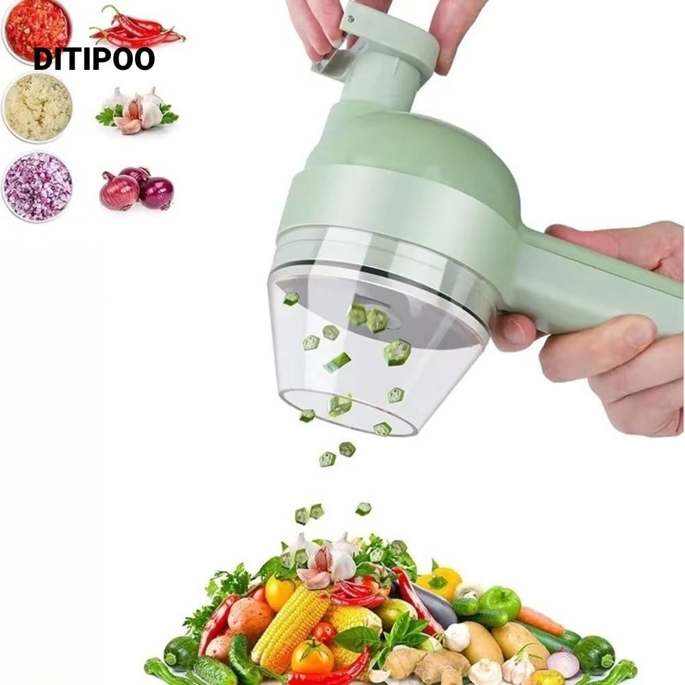 DITIPOO Dụng cụ cắt rau điện nhà bếp, Máy thái gọt vỏ thực phẩm cầm tay không dây, Máy xay thịt 4 TRONG 1 Máy nghiền tỏi