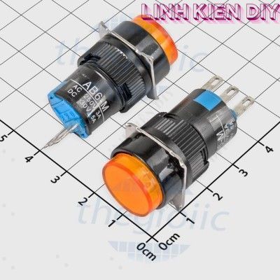 [2 Cái]- LA16-11 Nút Nhấn Nhả 16mm 3 Chân Màu Vàng Linh Kiện DIY