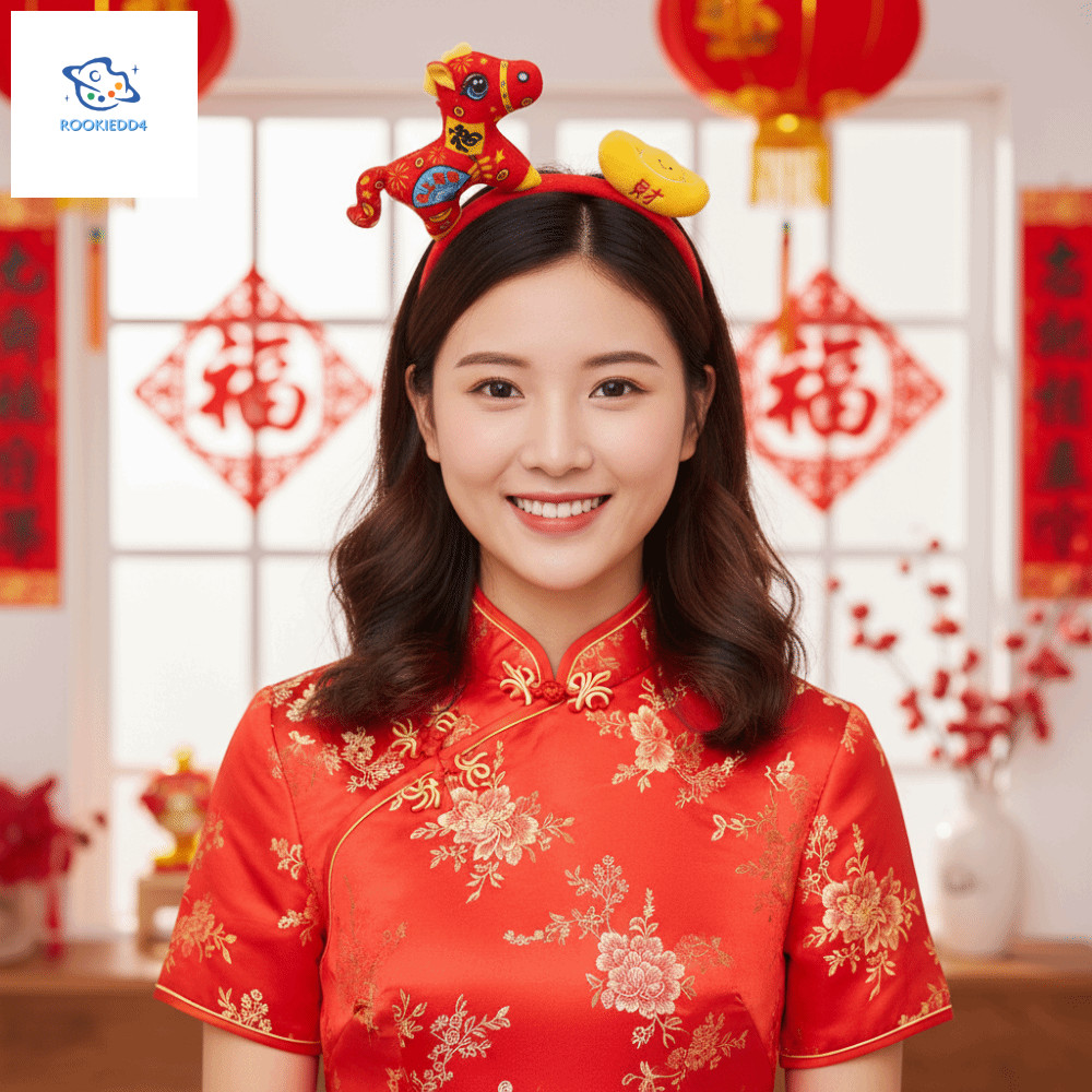 ROOKIEDD4 Băng Đô Năm Mới, Phim Hoạt Hình Linh Vật Ngựa Vòng Tóc, Ngựa Dễ Thương May Mắn Đỏ Sang Trọ