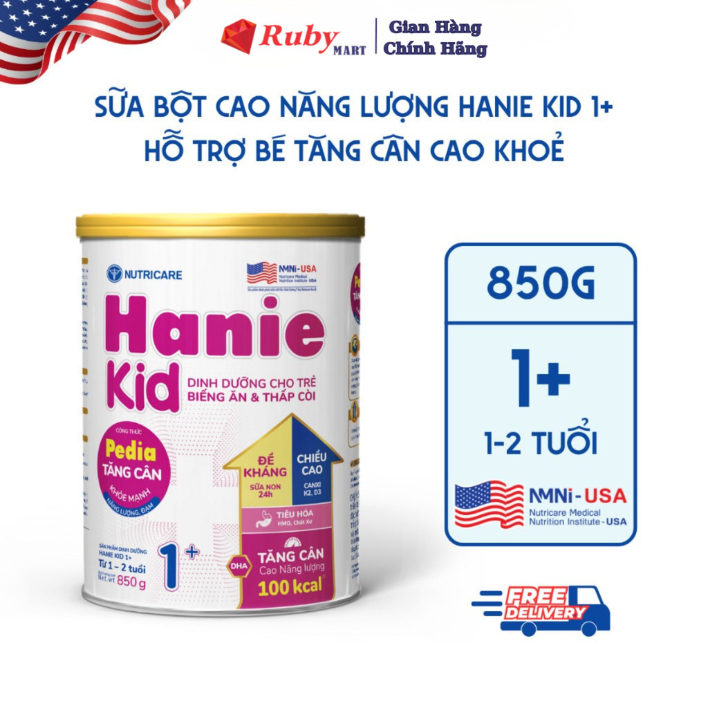 Sữa bột Nutricare Hanie Kid 1+ cho trẻ biếng ăn suy dinh dưỡng (850g)