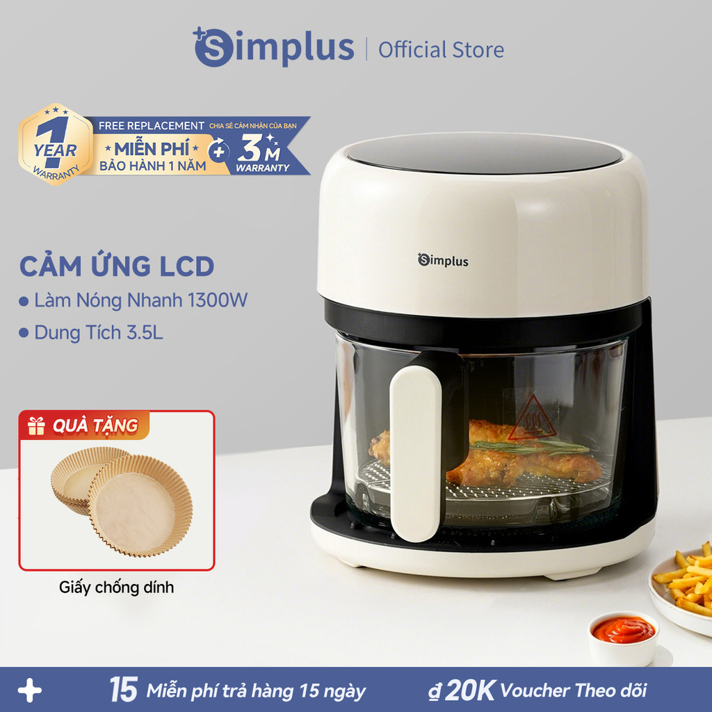 Simplus Nồi Chiên Không Dầu Dung Tích 3.5L Lòng Nồi Thủy Tinh KQZG017 - Bảo Hành 1 Năm 1 Đổi 1