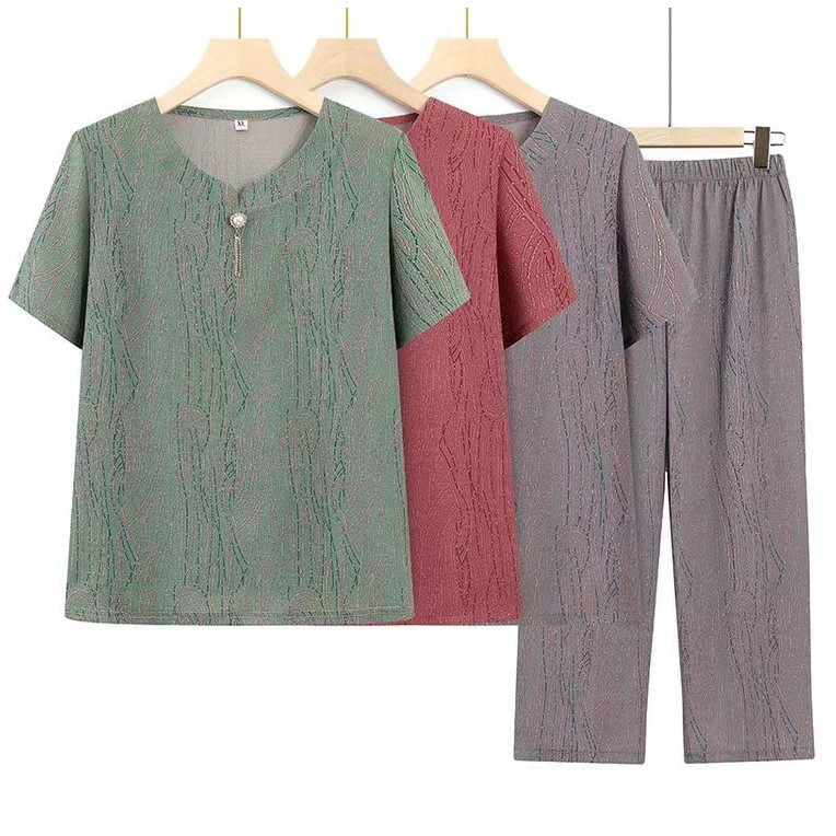 Người Cao Tuổi Mùa Hè Bà Quần Áo Áo Thun Bà Già Tay Ngắn 70 Tuổi Quần Áo Mẹ Rời Thường Ngày 26.3.4