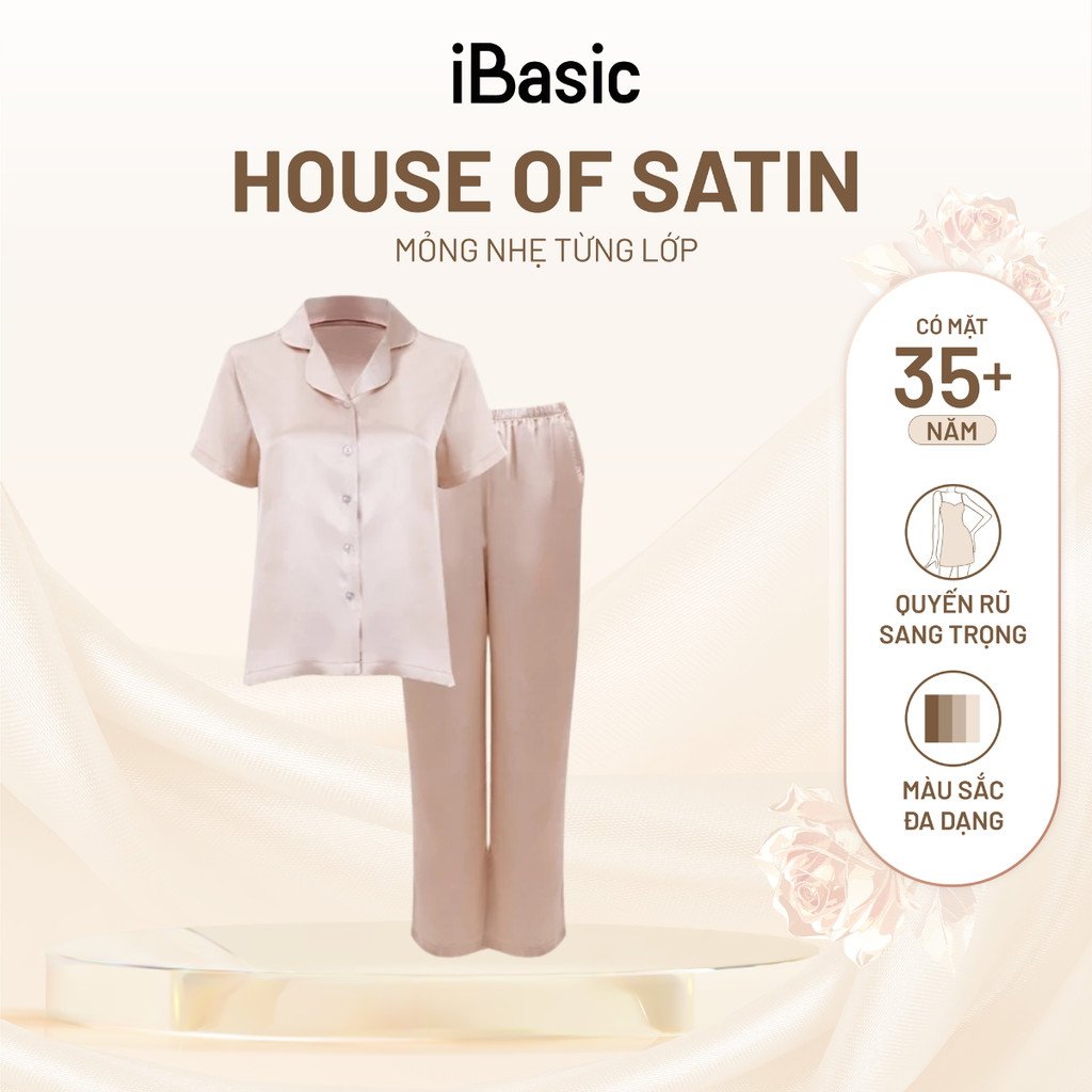 Đồ bộ mặc nhà nữ iBasic lụa satin áo tay ngắn quần dài HOMW070