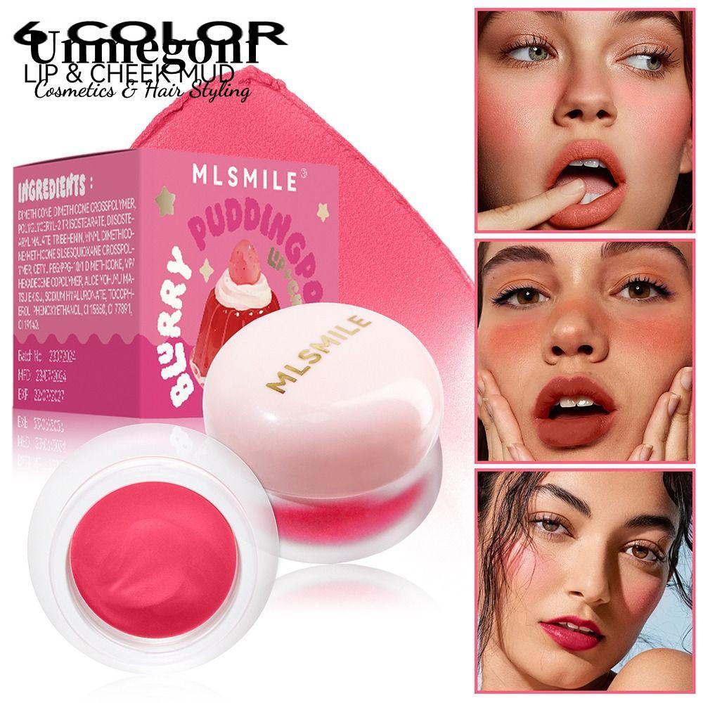 UNMEGONI Lip Pudding Pot, Phấn má hồng trang điểm đa năng, Son môi nhung nhẹ nóng bỏng dành cho nữ