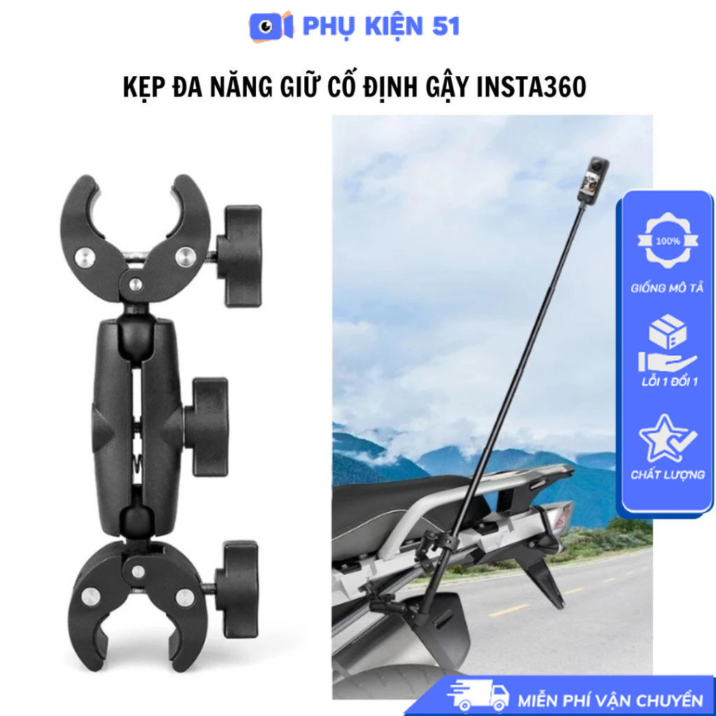 Kẹp đa năng gắn gậy tàng hình Insta360 One X5 X4 X3 X2, Gopro tiện lợi chắc chắn