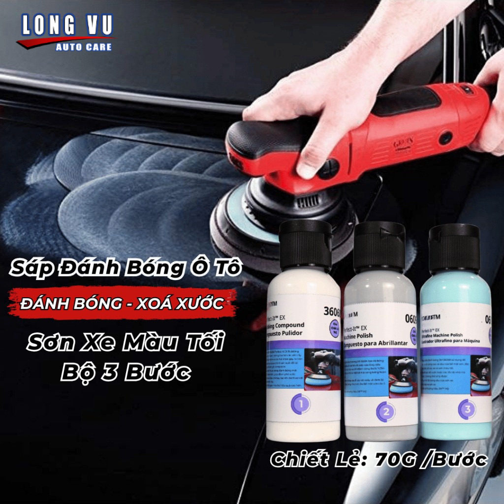 Sáp đánh bóng ô tô 3M xoá vết xước sơn, đánh bóng gỗ, AV, Epoxy resin - Chiết Lẻ 70G Mỗi Bước