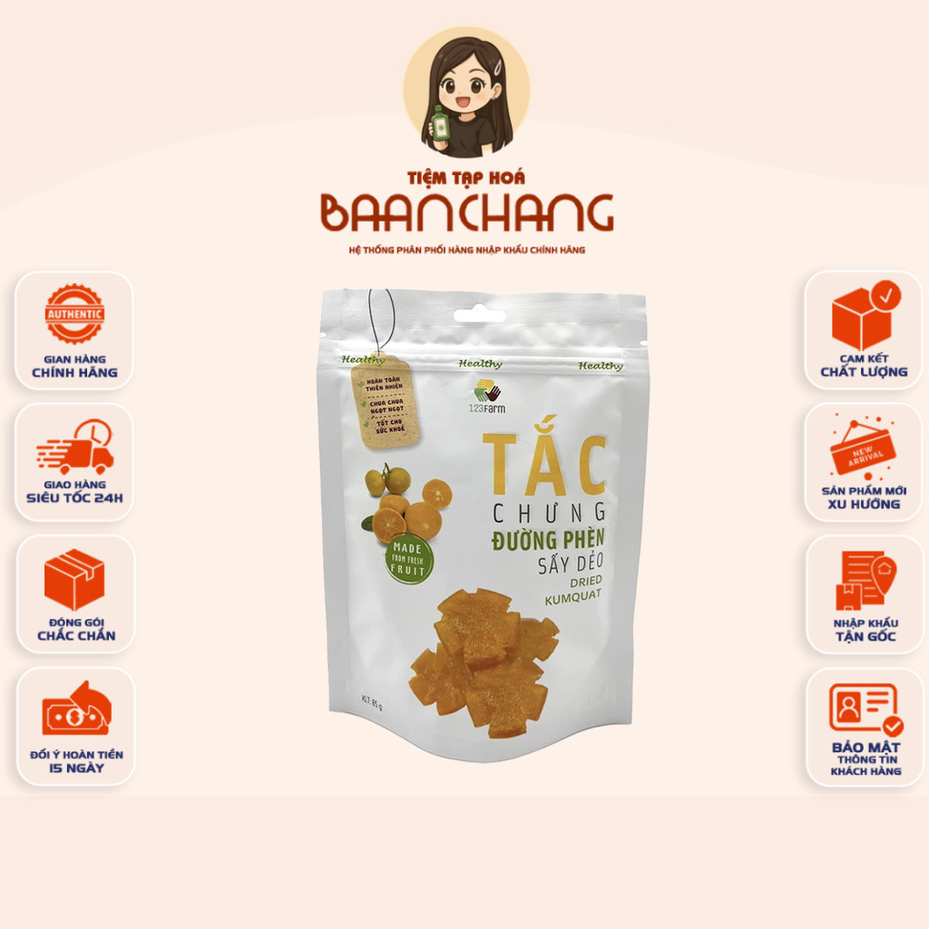 Tắc Đường Phèn Sấy Dẻo 123Farm -  GÓI 85g