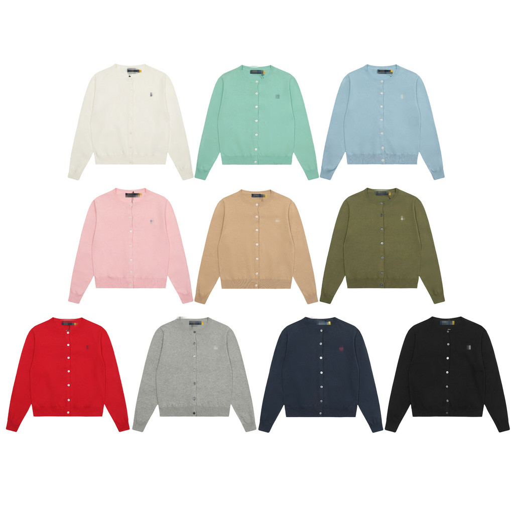 ZWVJ RL* Embroidered simple round-neck basic knit cardigan, long-sleeved, round-neck, autumn women's