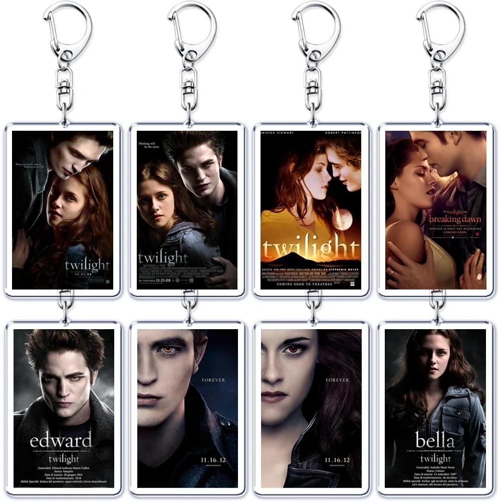 Móc khóa Twilight Chạng Vạng acrylic in hình Edward Cullen Bella Swan mô hình trang trí cặp sách phụ