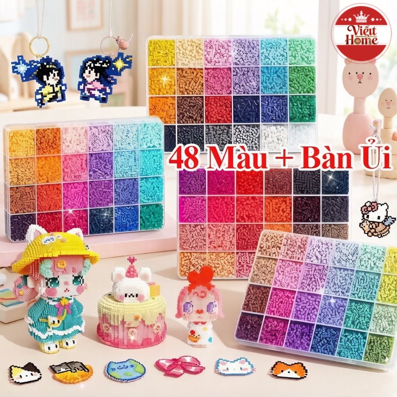 Hạt xếp hình bộ đầy đủ 24 48 màu chất liệu an toàn cho trẻ công cụ kèm sách mẫu giáo dục sáng tạo