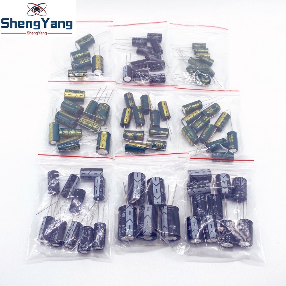 80 Chiếc Chất Lượng Cao 9 Bộ Giá Trị 1000uF-3300uF Điện Phân Tụ Gói Cho arduino 16V 25V 35V 50V 1000