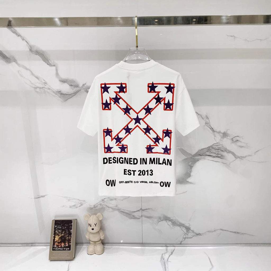 7IH7 Off-White Pure cotton for summer Large arrow English print short sleeve shirt T T-shirt Couple 