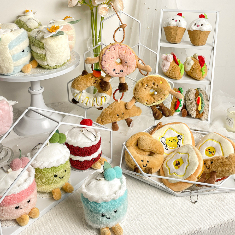 Popular~Cartoon Fun Simulation Food Plush Pendant Activity Gift Cake Baguette Doll Keychain3z