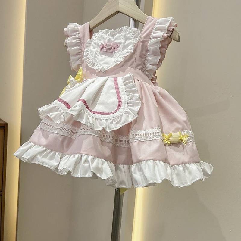 Pet Maid Costume Lace Floral Pink Cat Clothes Dog Clothes Dress Maltese Pomeranian 7Yjk