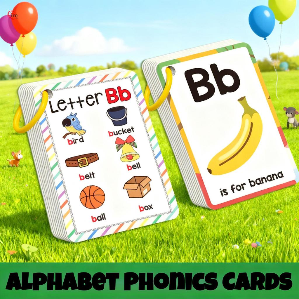 Bảng chữ cái tiếng Anh Phonics Flashcards 27 CÁI Chủ đề trái cây Bìa cứng bền cho trẻ em học tập