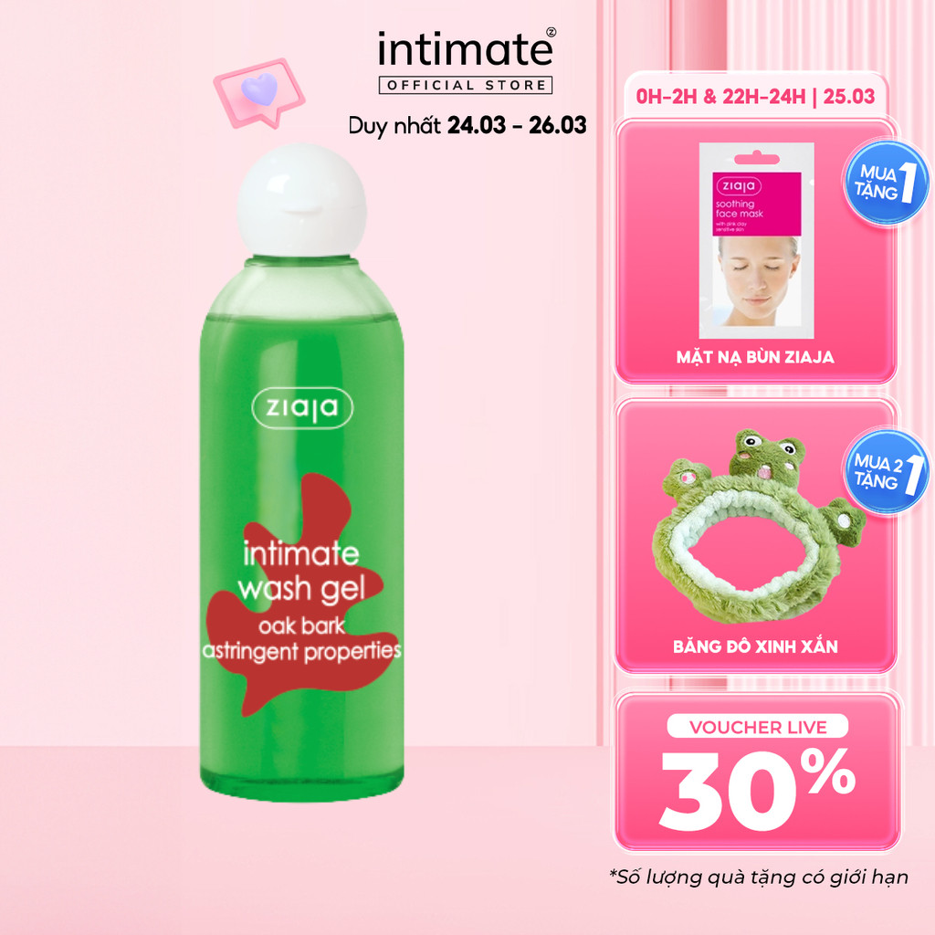 Dung Dịch Vệ Sinh Phụ Nữ Intimate Vỏ Sồi ZIAJA Giúp Cân Bằng Độ PH Tự Nhiên, Se Khít, Dưỡng Ẩm Sâu 200ml