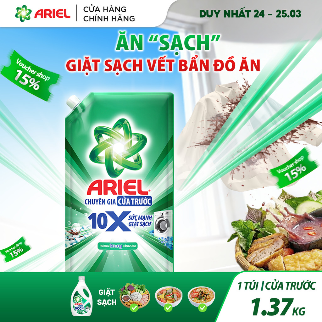 Nước Giặt Cửa Trước ARIEL 10X Giặt Nhanh 1.37KG