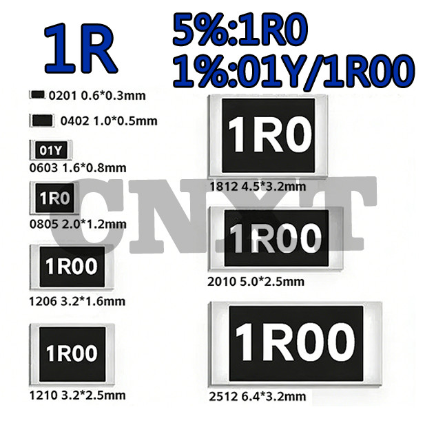 10 ~ 100 CÁI 1R 1 Ω Chống Chip 5% / 1% In lụa: 1R0 / 1R00 / 01Y 0603 0805 1206 2010 2512