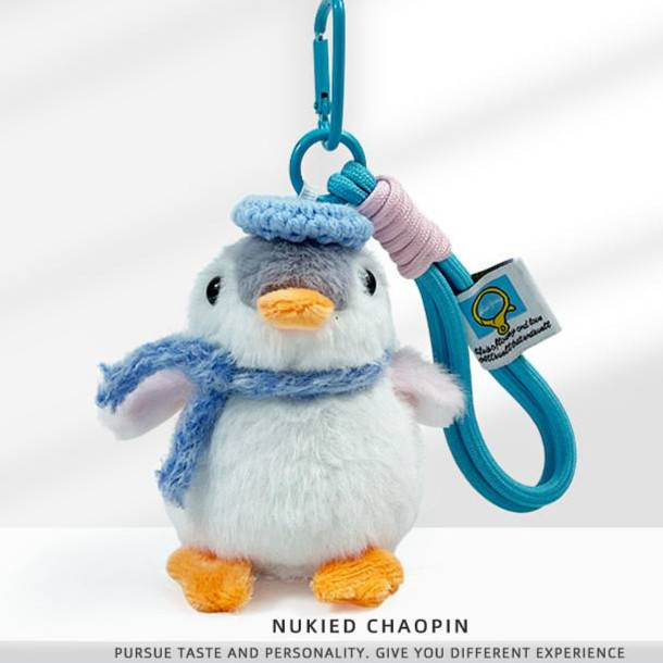 Cute Penguin Plush Doll Blue Scarf Beret Handbag Pendant Keychain Couple Schoolbag Pendant 32IH