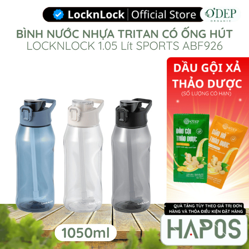 Bình nước nhựa Tritan 1.05 Lít LocknLock , Kèm ống hút One-Touch Sports Bottlen ABF926, Nhiều Màu - 