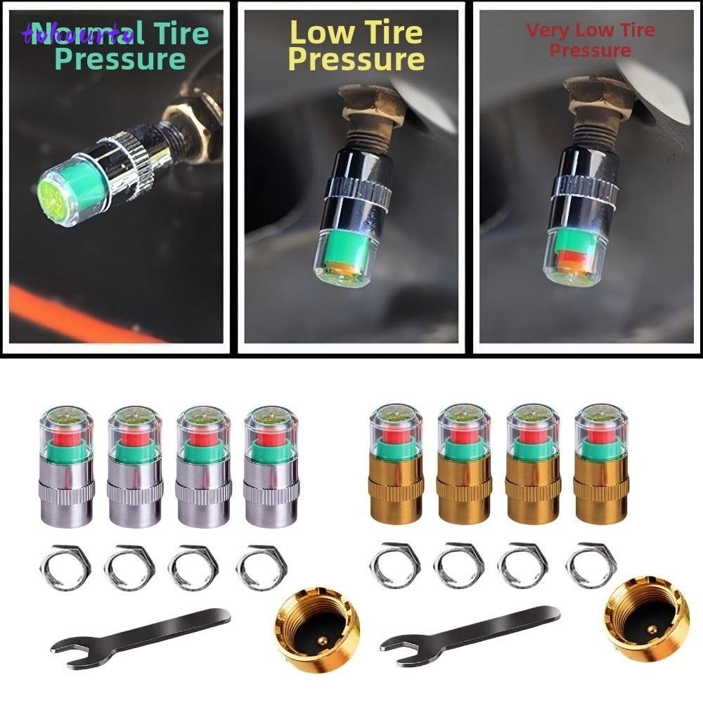 TOHOURTO 9 Cái / bộ Mũ cảnh báo áp suất lốp ô tô, Mũ phát hiện áp suất lốp phát hiện trực quan 2.4Ba