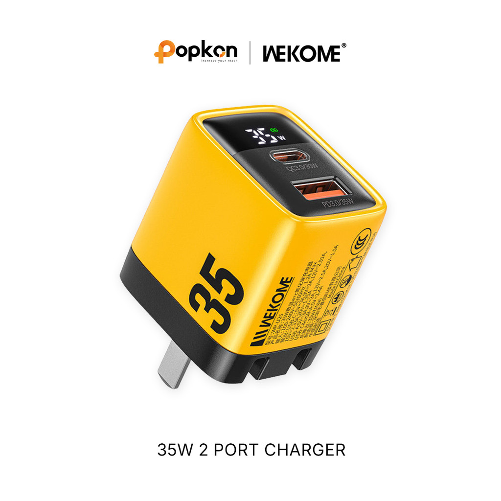 Củ Sạc Wekome 35W GaN 2 Cổng Type C USB Wekome Có Màn Hình PD QC Cho Điện Thoại iPhone iPad Macbook