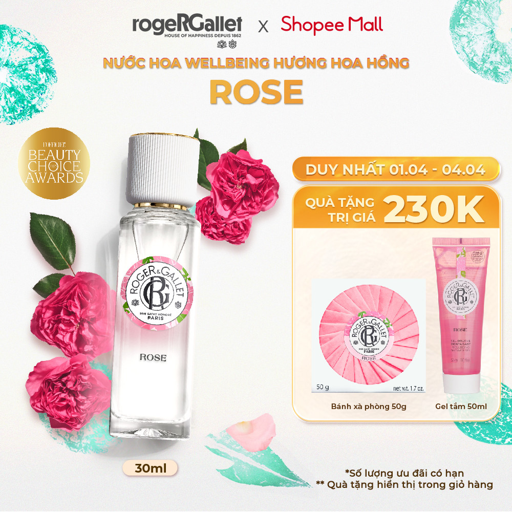 Nước hoa Wellbeing hương hoa hồng Roger&Gallet Rose 30ml