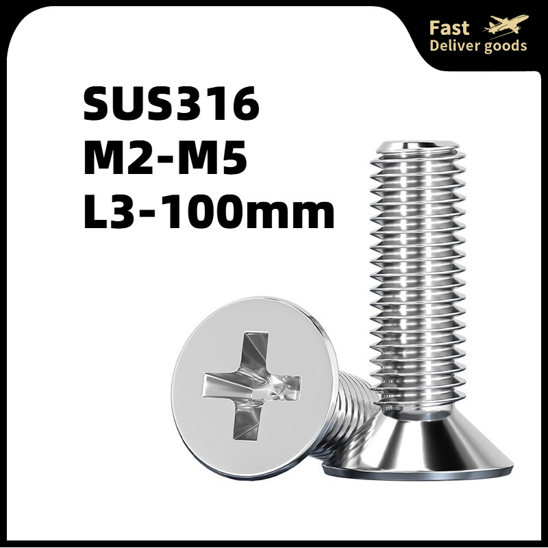 Vít bake đầu bằng thân bu lông inox 316 M2 M2.5 M3 M4 M5  / Countersunk Phillips Screw 316 Stainless