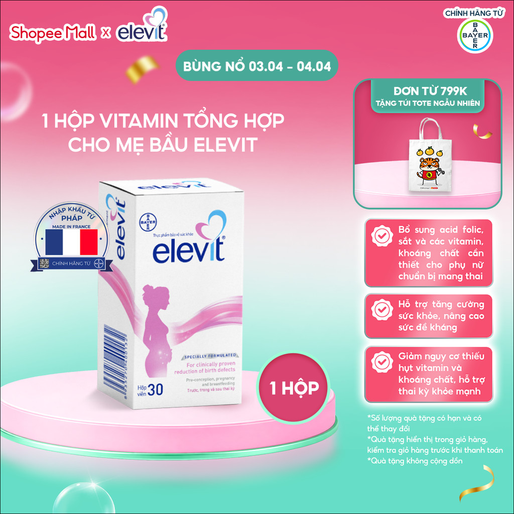 [LS] Thực phẩm bảo vệ sức khỏe Elevit bổ sung Acid Folic, Sắt, Canxi, Các Vitamin và Các khoáng chất
