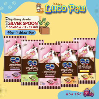 [ Combo 6 - 12 - 24 gói ] Súp Thưởng Cho Mèo Silver Spoon Unicharm Dạng Thìa Nhật Bản Gói 40g