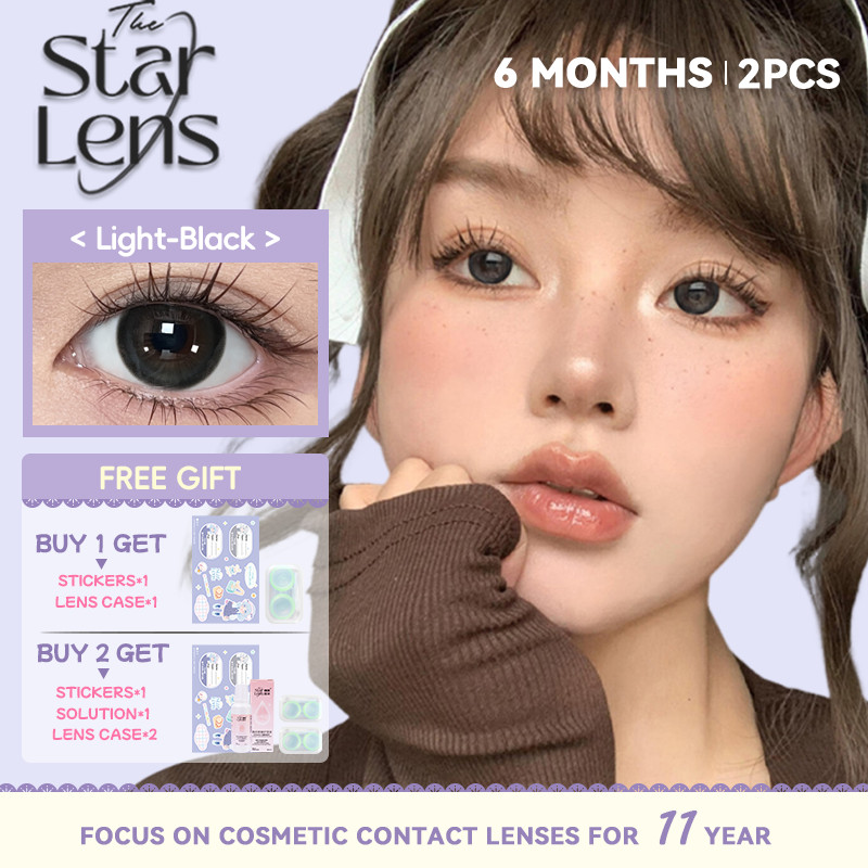 Kính áp tròng Starlens, 1 cặp 6 tháng, nâu/hồng/màu xanh, doll eyes,DIA 14.2-14.5mm, có độ (0-8)