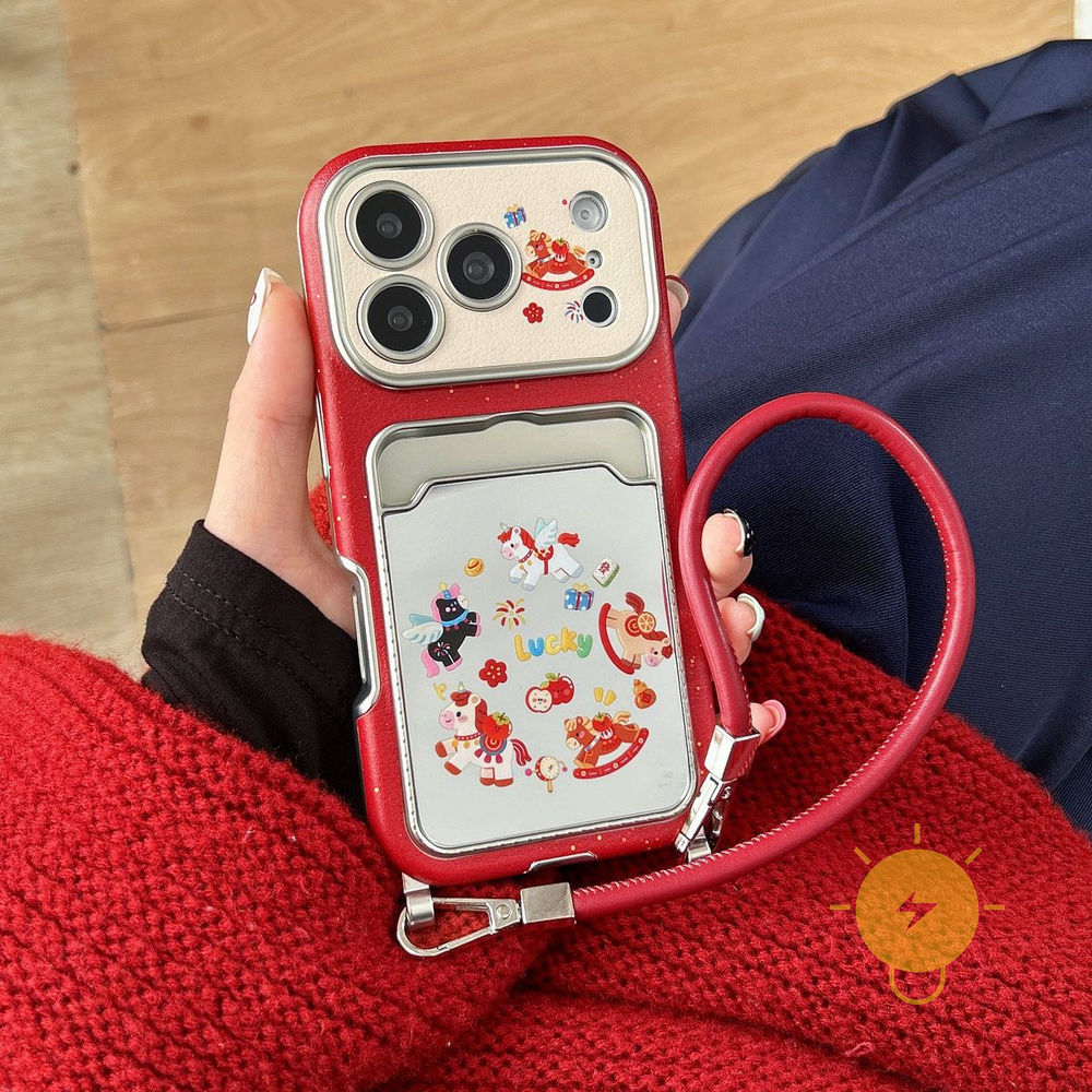 Phone Case For iPhone 17 Pro Max 16 15 14 1 TPU Chain Horse Card Slot PU Aesthetic Korean Cute