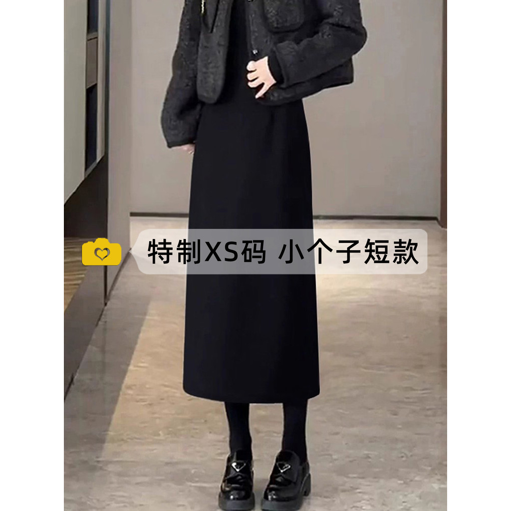 chân váy chữ a dáng dài chân váy chữ a dài Váy Len Đen Thu Đông 2025 Ôm Dáng A-Line Ngắn Gọn