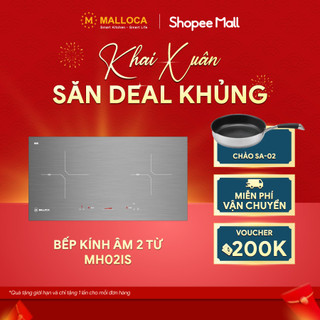 Bếp từ âm 2 vùng nấu malloca mh-02is kính eurokera metallic cảm ứng trượt nấu nhanh booster 3.8kw tạm dừng hẹn giờ