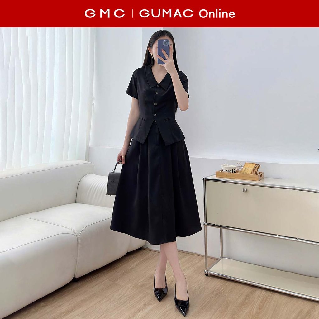 [MUA 2 GIẢM 25K] Set Áo kiểu hở V lai thời trang GUMAC LAF0312 - Chân váy nữ xòe chiết ly thời trang