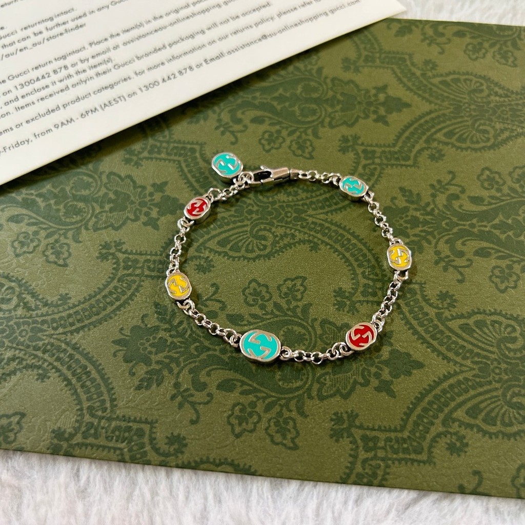 925Silver Bracelet Celebrity Style Interlocking Double G Colorful Enamel Personality Trendy Bracelet