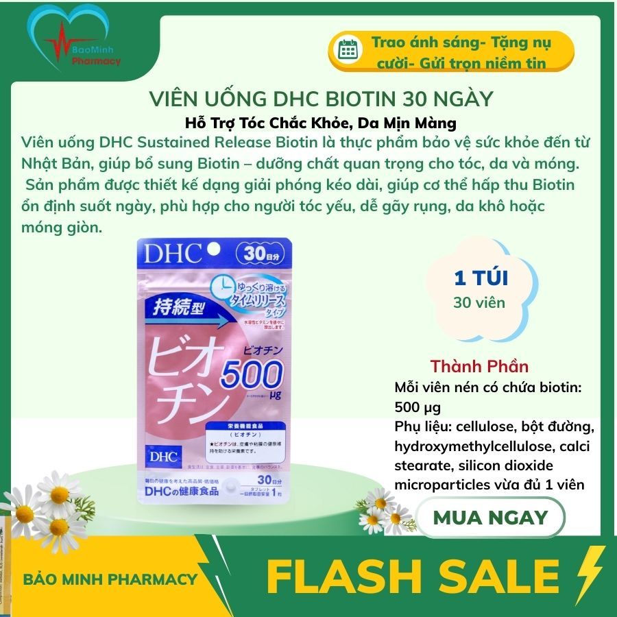 Viên Uống DHC Biotin 30 Ngày – Hỗ Trợ Tóc Chắc Khỏe, Da Mịn Màng_DHC Nhật Bản