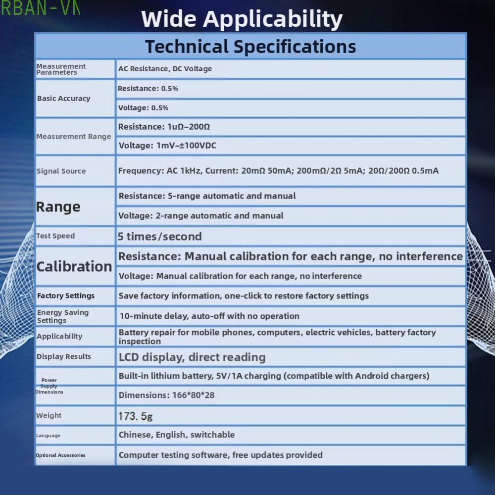 Battery Voltage Tester AC Resistance Measurement DC Voltage Measurement