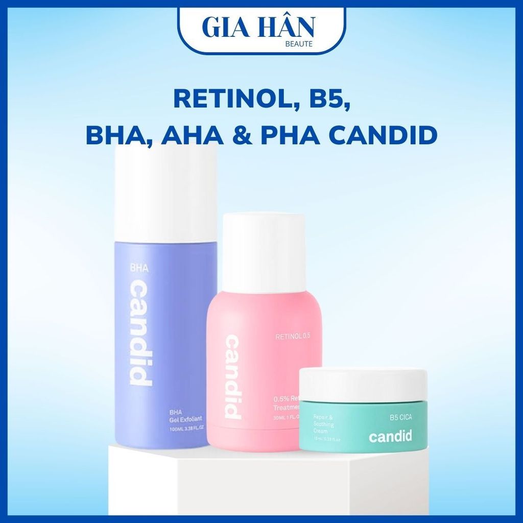 Combo 3 Trẻ Hóa Toàn Diện, Sáng & Mịn Da Candid Retinol Tặng Candid B5 Cica/ Candid BHA/ Candid AHA/