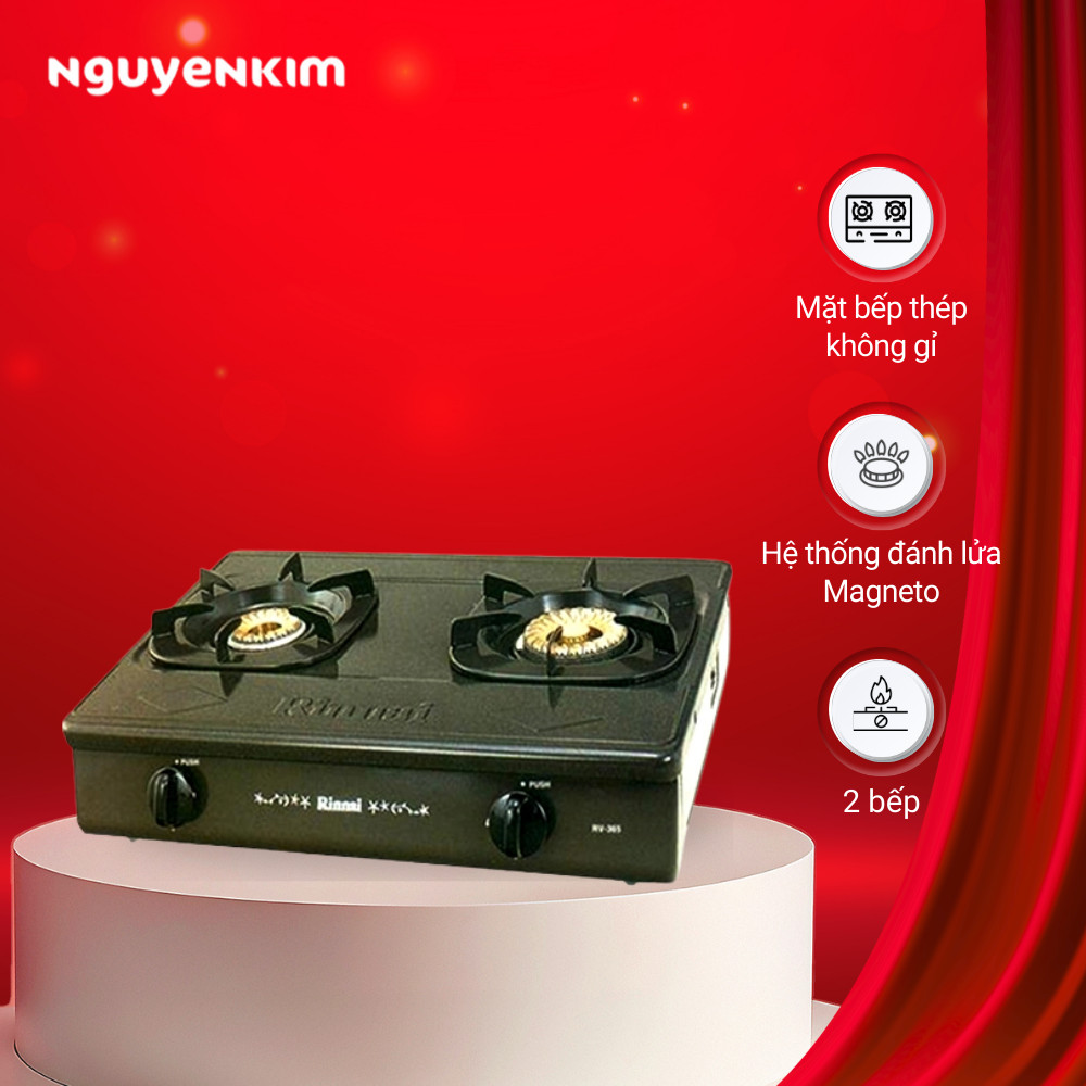 Bếp gas Rinnai RV-365(G)N - Bếp đôi màu đen, kích thước 590x447x153mm